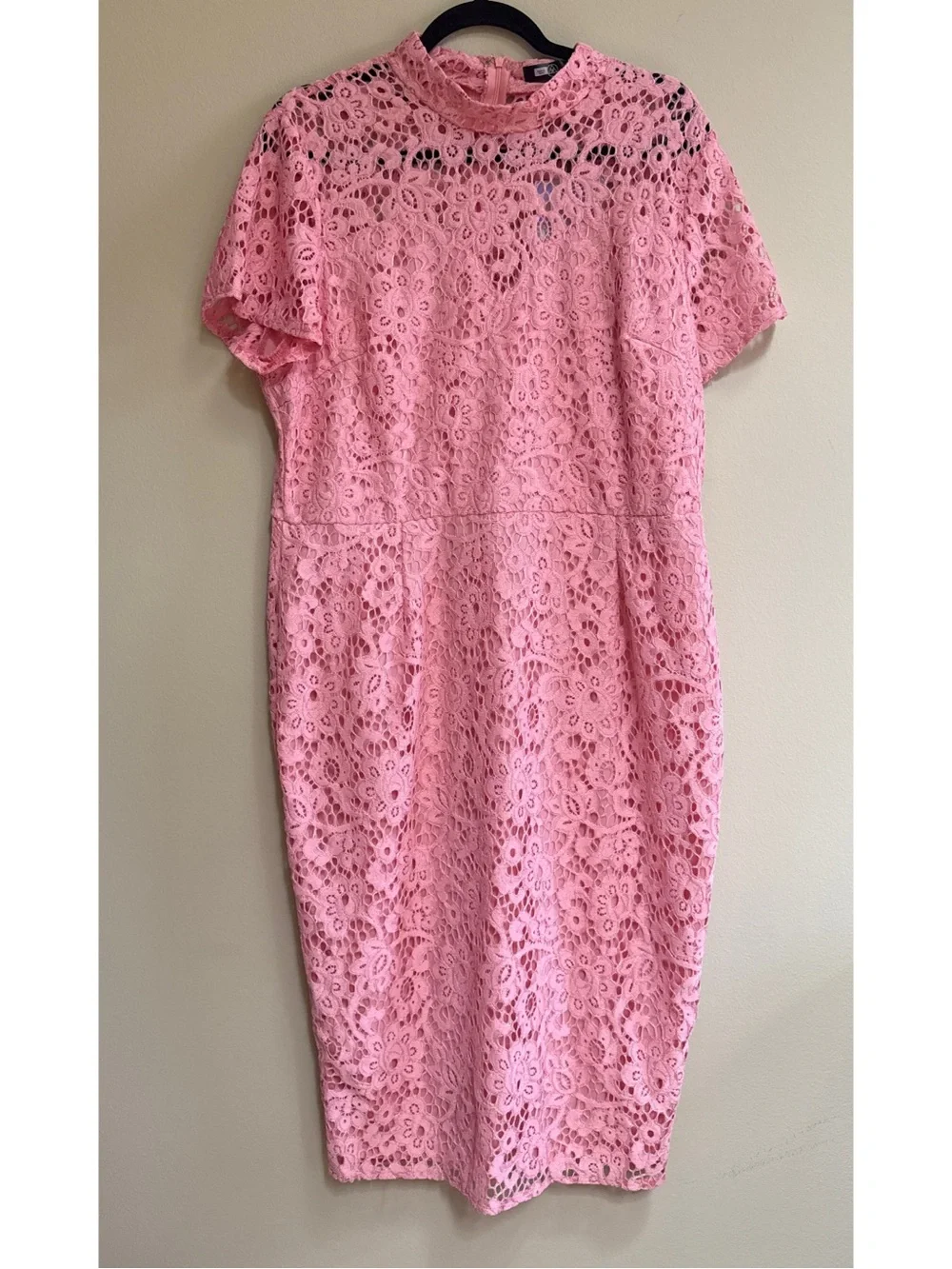 Curve Cap Sleeve Pink Lace Midi Dress - Picture 2 of 6